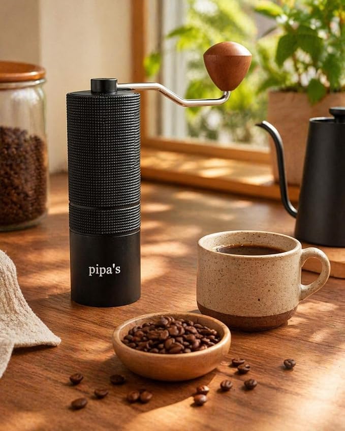 Pipa's Manual Coffee Grinder — Stainless Steel Conical Burr Mill, Stepless Adjustment, 35g Portable Hand Grinder for Espresso, Pour Over, French Press | Silent Operation | Premium Coffee Lover Gift