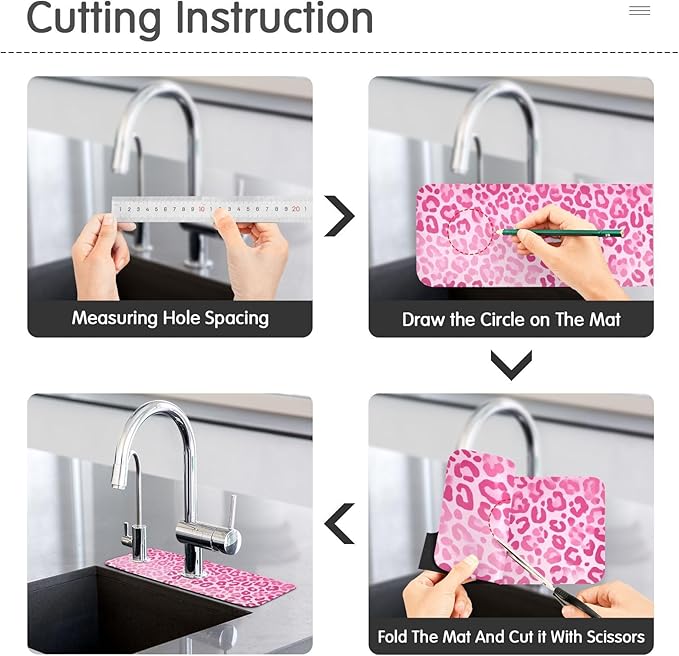 Kitchen Sink Splash Guard 2 PCS 30 Inch Sink Faucet Mat Splash Guard for Bathroom Countertop Water Absorbent Foldable Cuttable Soft Washable Gradient Pink Leopard Print