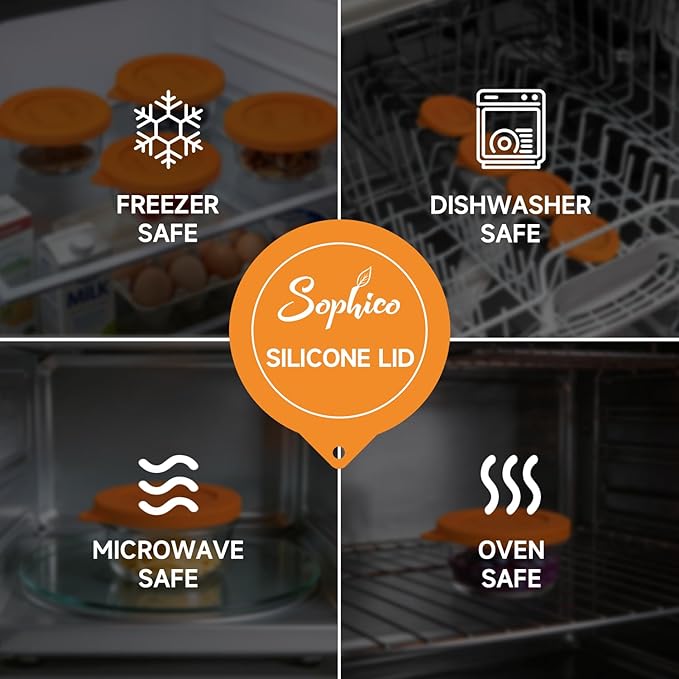 Sophico Silicone Storage Lids Cover Replacement for Pyrex Freshlock and SNAPWARE 1CUP(7202R), Round Glass Bowls Containers Set, Airtight Lids, 4 Pack