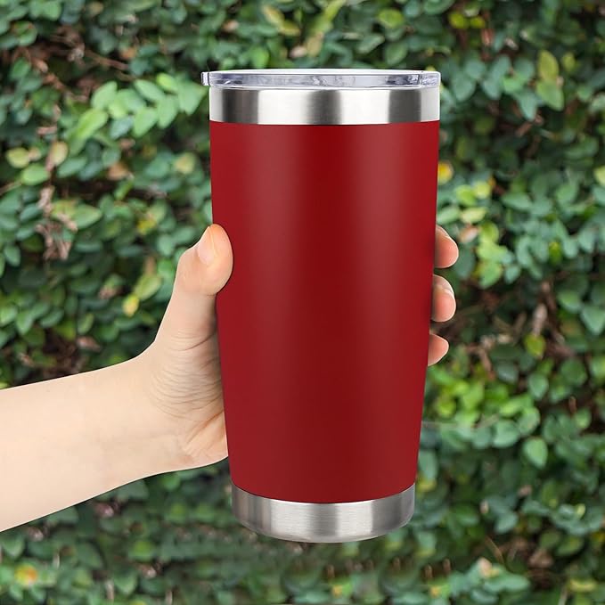 20oz Stainless Steel Tumbler Bulk with Lid, Travel Mug - Double Wall Vacuum Powder Coated Cup - Red, 12 Pack
