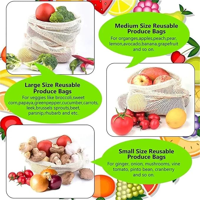 Mesh Produce Bags Reusable Produce Bags Set Eco Bag Cotton Mesh Vegetable For Fruit Storage Shopping(6S 8M 6L)