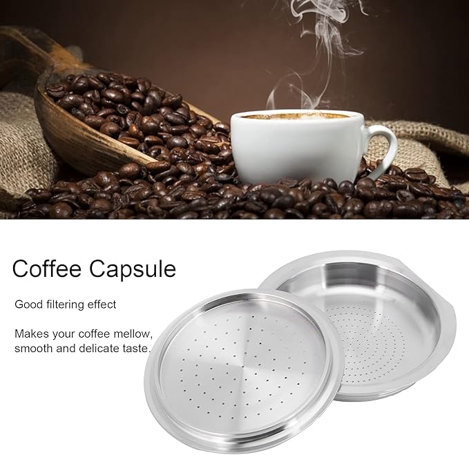 Fdit Household Reusable Coffee Capsule Stainless Steel Coffee Pod Holder Filter Set Coffee Filter Cup with Spoon Set Fit for HD7801