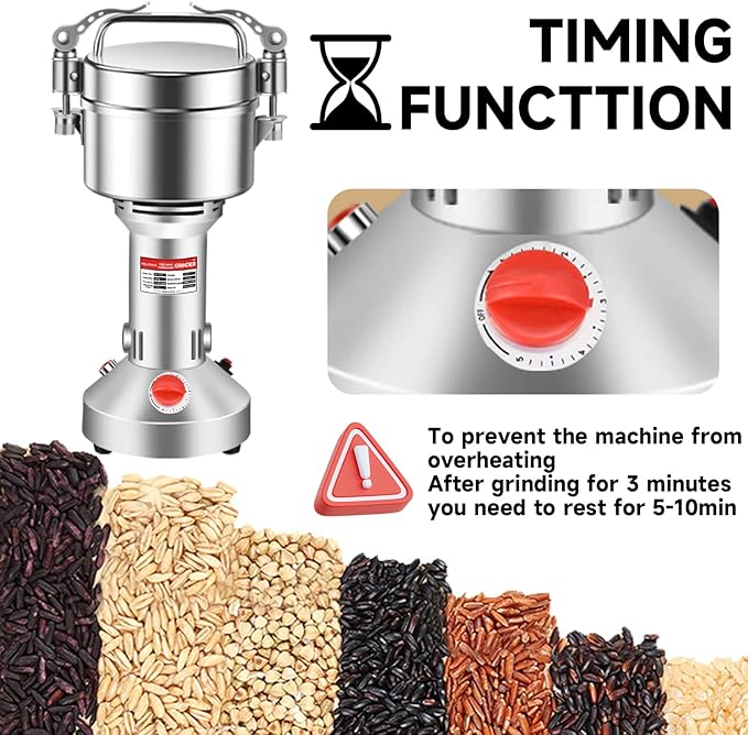350g Grain Grinder 1500W Electric Spice Grinder High-Speed Stainless Steel Flour Mill Suitable for Coffee/Corn/Pepper/Herbs/Wheat/Rice