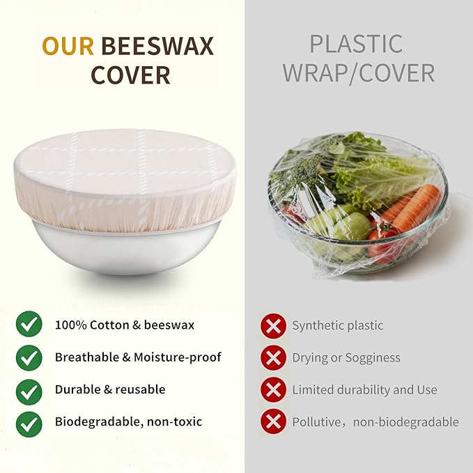 Reusable Bowl Covers for Bread Proofing- 3pc Beeswax Bowl Covers Reusable 8/10/12 Inch, 100% Organic Cotton, Elastic Cover for Sourdough- Shower Caps for Sourdough Bread, Dough Proofing & Food Storage
