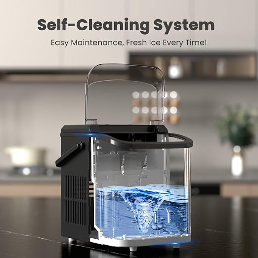 DUMOS Countertop Ice Maker with Handle, 26lbs/24H, Makes 9 Bullet Cubes in 6 Mins, Auto-Cleaning, Portable Ice Machine for Home Kitchen RV Camping, Black