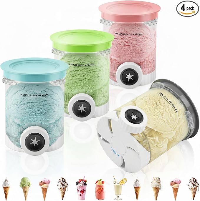 4 Pack Creami Swirl Pints and Lids for Ninja, Compatible with NC700 Series, NC701, NC701C, Creami Containers for Swirl Ice Cream & Soft Serve Makers, BPA-Free & Dishwasher Safe, Clear/Multi-Color
