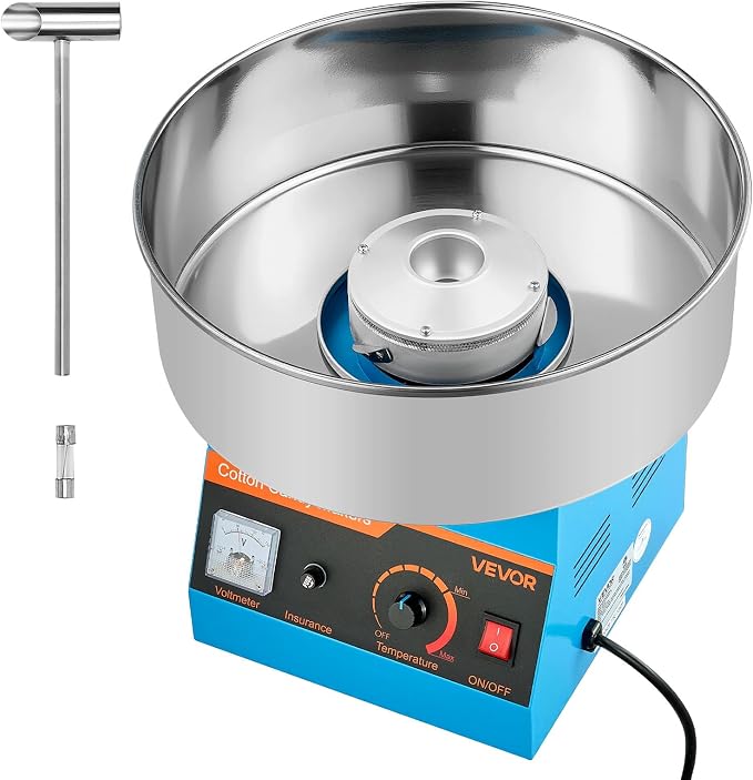 VEVOR Cotton Candy Machine Commercial, 1000W Electric Candy Floss Maker, Easy Use with 15 inch Stainless Steel Bowl and Sugar Scoop, Makes Hard Candy for Home Kids Birthday, Family Party, Blue