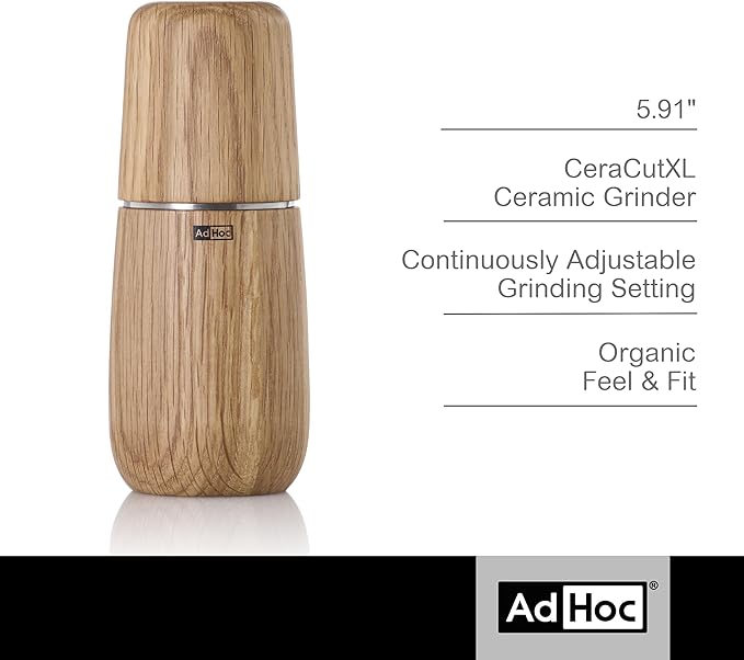 AdHoc Yono Salt Or Pepper Mill Light - Manual Salt & Pepper Grinder with Ceramic Grinding Mechanisms - Modern Kitchen Accessory