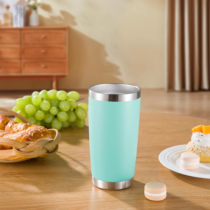 20 oz Tumblers Bulk Stainless Steel Tumbler with Lid Double Wall Vacuum Insulated Coffee Mug 20oz Powder Coated Cup for Hot and Cold Drinks, Turquoise, 6 pack
