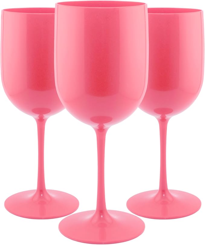 FOX & GRAPES Plastic Stemmed Wine Glasses | Unbreakable/Shatterproof, Reusable, Food Safe, Dishwasher Safe, For Birthday and Party, 16oz (Pink, Set of 6)