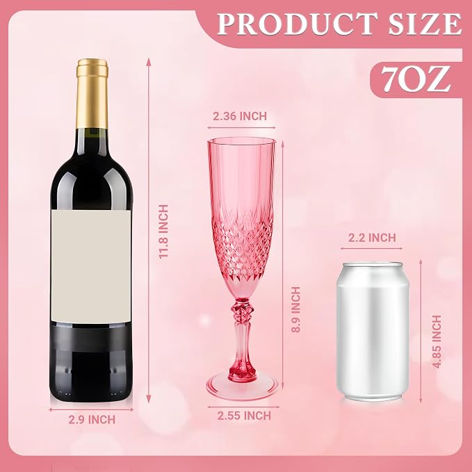 Plastic Champagne Flutes, Champagne Glasses Bulk, Reusable Unbreakable Acrylic Wine Glasses Goblets for Weddings Bachelor Parties Toasting Bridal Shower (24, Red)
