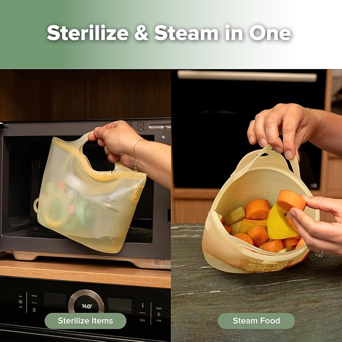 Haakaa Silicone Microwave Steamer & Steriliser Bag, 70oz/2000ml Large Capacity Reusable Steaming Bags for Baby Bottles,Breast Pump,Accessories,Pacifiers,Teethers, Great for Home&On The Go,Pinapple/1PC