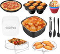 Air Fryer Accessories for Cosori, 10 Piece Square Accessories for COSORI 5.8 QT 6.0 QT, Instant Vortex Plus 6QT and Larger Air Fryers, Including Cake & Pizza Pan, Rack & Skewer, Egg Bite Mold, etc.