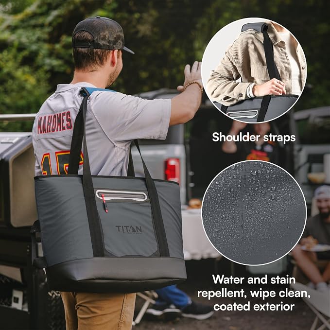 Titan by Arctic Zone Soft Sided Cooler Tote, Insulated Bag with Handle, Shoulder Strap, and Zipper for Lunch, Picnic, and Travel, 30 Can Capacity