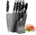 NANFANG BROTHERS Damascus Kitchen Knife Set with Block, 9 Pieces, ABS Ergonomic Handle, Knife Sharpener, Kitchen Shears