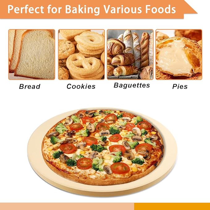 16" Round Pizza Stone, Large Cordierite Bread Baking Stone for Oven, Grill | Safe Circular Cooking Stone for Grill 16 Inch, Ideal for Grilling Baking Several Sizes of Pizzas, Zemibi