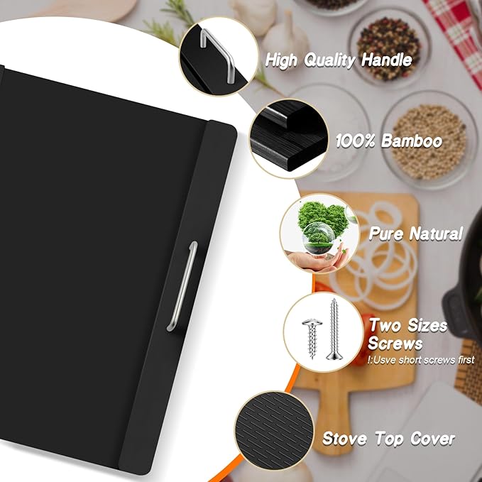 Stove Top Covers with Silicone Mat for Electric Stove,Stove Top Covers for Gas Burners,Folding Noodle Board Stove Cover,RV Stove Top Cover,Over Sink Cutting Board(29.5×22inch)(Mat 28×20inch) Set-Black