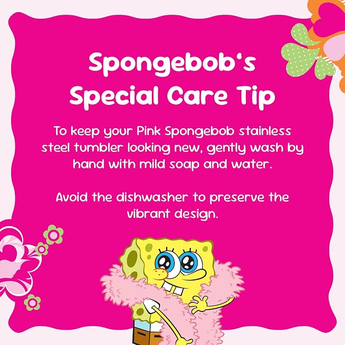 Dragon Glassware x SpongeBob SquarePants Tumbler with Straw, 24 oz - Pink | Vacuum Insulated Stainless Steel Tumbler with Straw & Lid; Double Walled Tumbler with Straw; SpongeBob SquarePants Cup