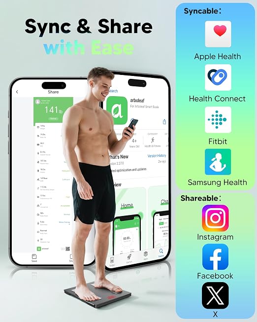 arboleaf Smart Scale for Body Weight and Fat, Bluetooth Digital Bathroom Scale, Body Composition Analyzer with App, 14 Metrics Include BMI, 400lb Capacity(Black) | Bluetooth Digital Bathroom Scale, Body Composition Analyzer with App, 14 Metrics Include...