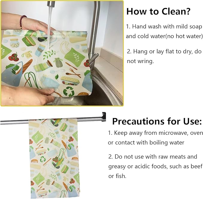 Reusable Beeswax Food Wraps, 12 x 40 Inch Organic Cotton Beeswax Wraps, Plastic-Free Eco Friendly Food Storage Sheets for Kitchen, Bread, Cheese, Fruits and Sandwiches