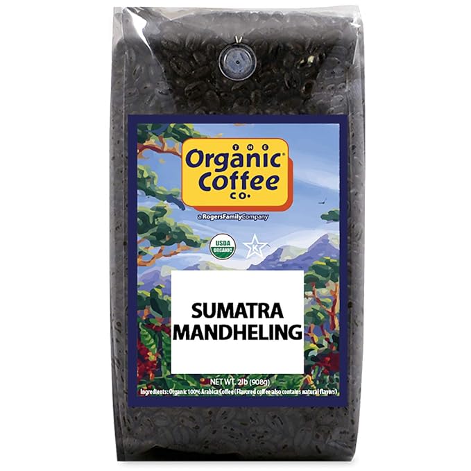 The Organic Coffee Co. Sumatra Mandheling Whole Bean Coffee 2LB (32 Ounce) Medium Light Roast USDA Organic