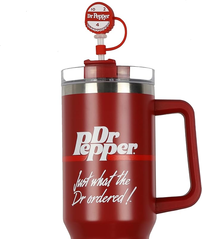 Culture Fly Dr Pepper 30-oz Stainless Steel Tumbler Cup Set with Handle Straw Cover Topper Retro Logo Keychain Insulated Travel Mug