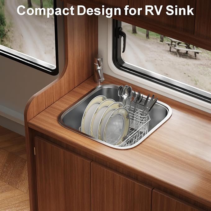 GSlife Mini in Sink Dish Drying Rack - Stainless Steel Small Dish Drainer for RV Kitchen Apartment Sink, 9.5" W x 13.4" L
