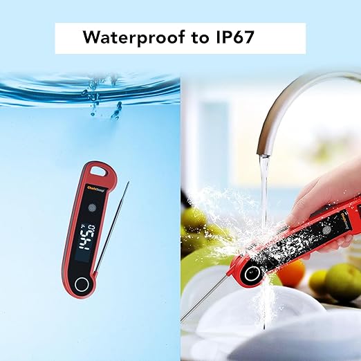 ChefsTemp Digital Instant Read Meat Thermometer, NSF Certified IP67 Waterproof Digital Food Thermometerwith Ambidextrous Backlit for Grilling, Food, BBQ, Kitchen Cooking, Oil Deep Frying & Candy (Red)