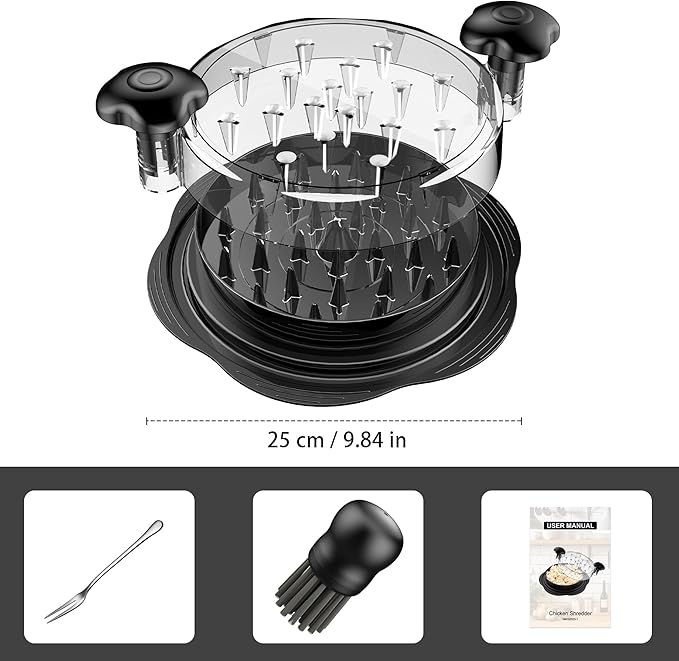 SURETIVIAN Chicken Shredder Large Chicken Breast Shredder Tool Twist with Brush&Fork, Visible Meat Shredder Machine, Strong Anti-Slip Strip, Ergonomic Handle, BPA Free, Suitable for Pork Beef Chicken