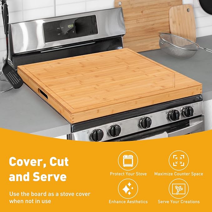 Cutting Board, Stove Top Covers for Electric Stove, Wood Cutting Boards for Kitchen, Noodle Board Stove Cover (Bamboo)