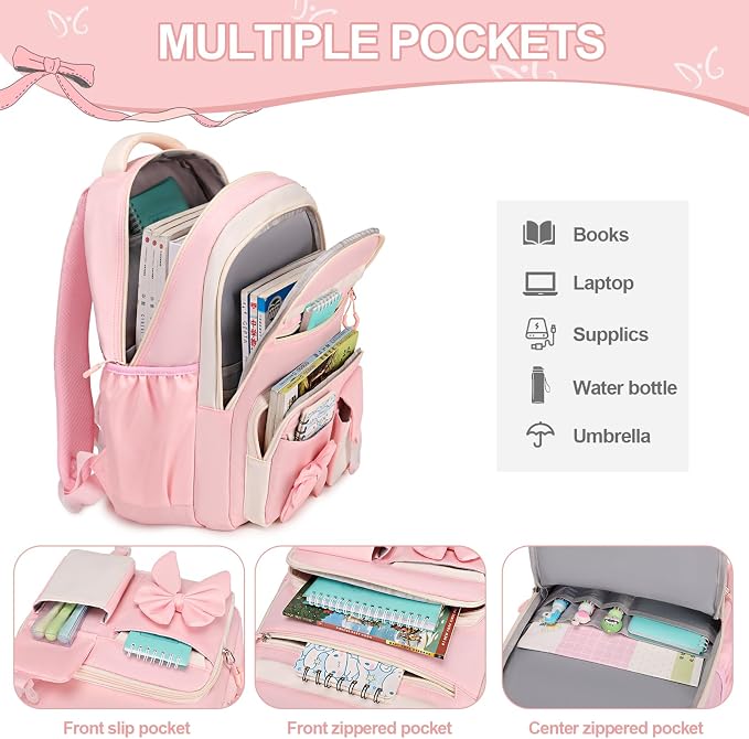 DIGOBAY 5PCS Girls Backpack - Includes 14oz Insulated Water Bottle & Bento Box for kids, Girls School Backpack Set with Lunch Bag & Pencil Case, Girls Teens for Elementary Preschool Middle School