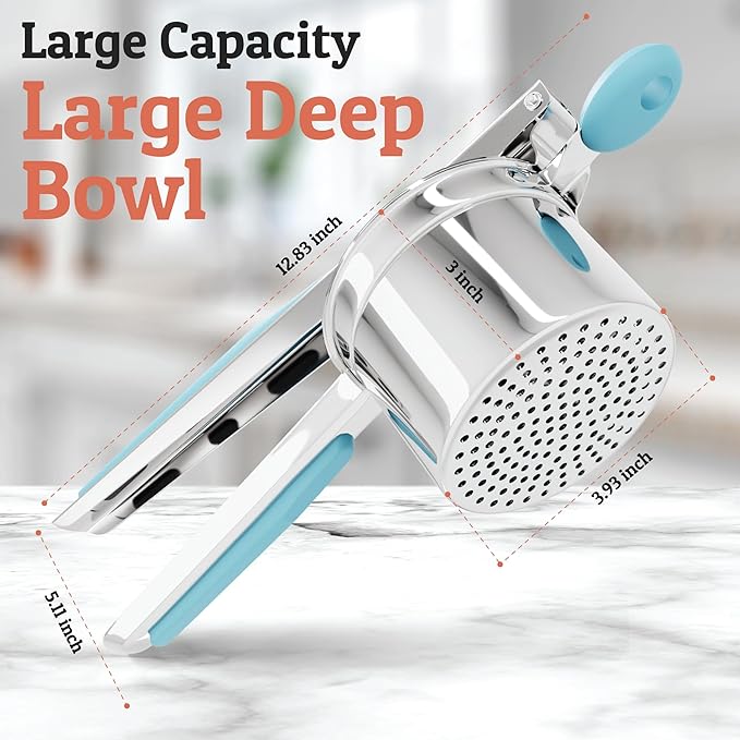 PriorityChef Large 15oz Potato Ricer With 3 Discs, Heavy Duty Stainless Steel Potato Ricer for Mashed Potatoes, Potato Masher, Press and Ricer Kitchen Tool, Turquoise
