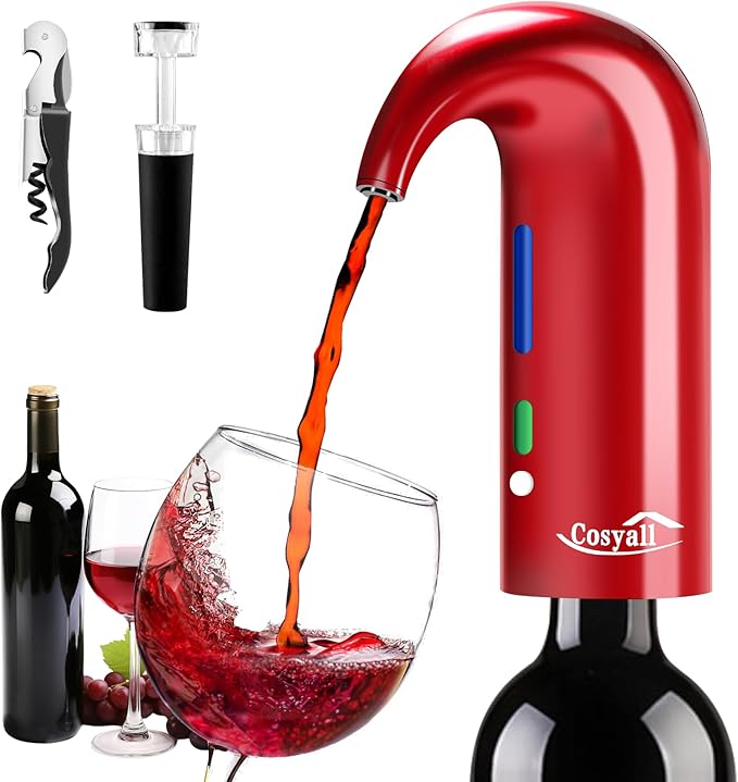 Electric Wine Aerator - One-Touch Automatic Decanter and Dispenser, Red & White Wine Pourer, Unique Gift for Wine Lovers (Red)