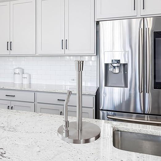 OGGI Stainless Steel Paper Towel Holder - with Tension Arm and Tear Bar, 13" Height - Stainless Steel Construction