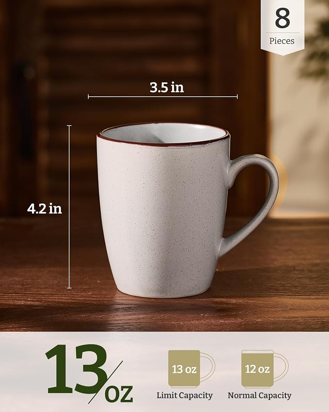 famiware Venus Coffee Mugs for 8, 13 oz Mug Set, Dringking Cup with Handle for Coffee, Tea, Cocoa, Milk, Ligth Gray