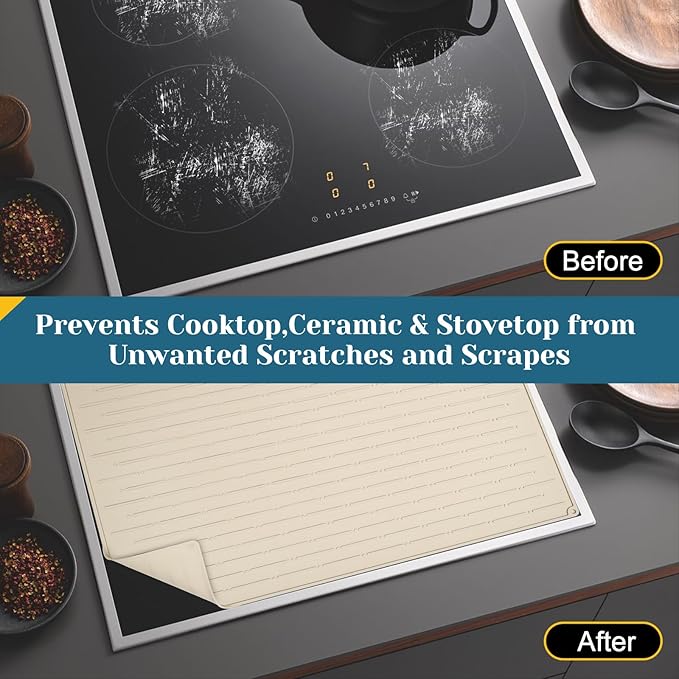 Cook's Aid Stove Top Cover for Electric Stove - Silicone Stove Mat for Glass Top Stove, Glass Cooktop Protector, Dish Mat Drying Kitchen Mat (Elegant Beige, 20x28 Inch)