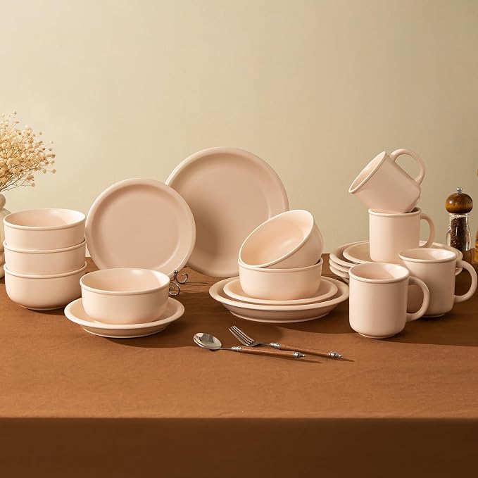 Timeworn Clay Dinner Plates, Set of 4, 10.25-Inch, Creamy White | Hand-Finished, Stoneware, Large Main Course Plate, Microwave and Dishwasher Safe