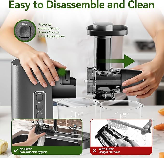 Juicer Machine,Slow Masticating Juicer with 2 Speed Modes & Quiet Motor,Cold Press Juicer Machines Vegetable and Fruit with Reverse Function,Celery Juicer,BPA-Free,Easy to Clean