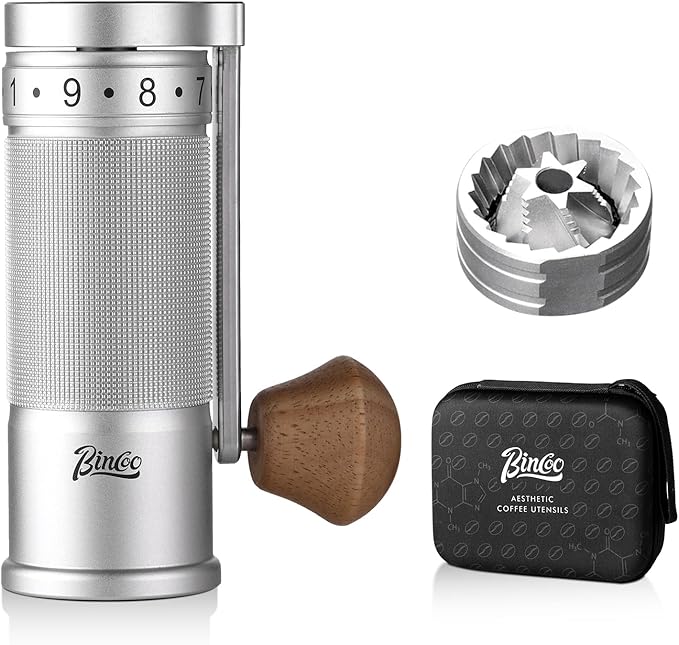 Bincoo Manual Coffee Grinder Manual Foldable Handle– Espresso Hand Coffee Grinder Burr,Compact and Portable for Home/Travel/Camping(Sliver)