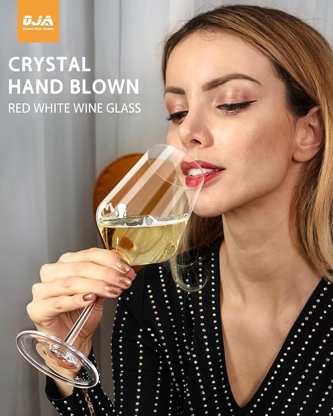OJA Red Wine Glasses Set of 6, Premium Crystal Wine Glasses Hand Blown, 17 oz, Long Stem, Thin Rim, Perfect for Daily Use, Unique Wedding Anniversary or Birthday Gift