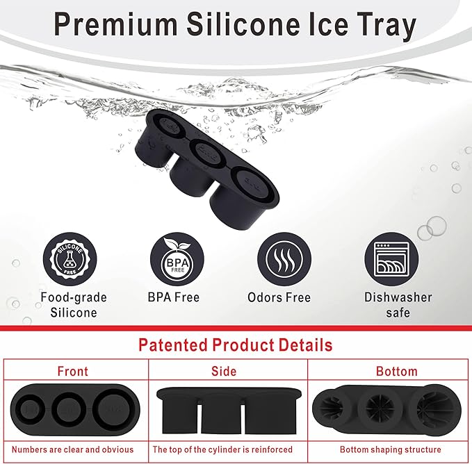 2pc Tumbler Ice Tray for Stanley/Yeti/Simple Modern etc. 30-40oz Tumblers, Silicone Ice Cube Tray for Tumblers with Bin and Lid, Black