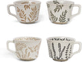 Vintage Ceramic Mug Set - 12 oz Unique Ceramic Coffee Mugs & Tea Cups with Hand-Drawn Patterns, Dishwasher & Microwave Safe, Ideal Gift