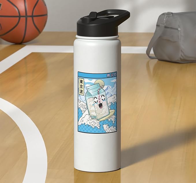 Milk Carton Surfing Great Waves Anime Kawaii Aesthetic Stainless Steel Insulated Water Bottle