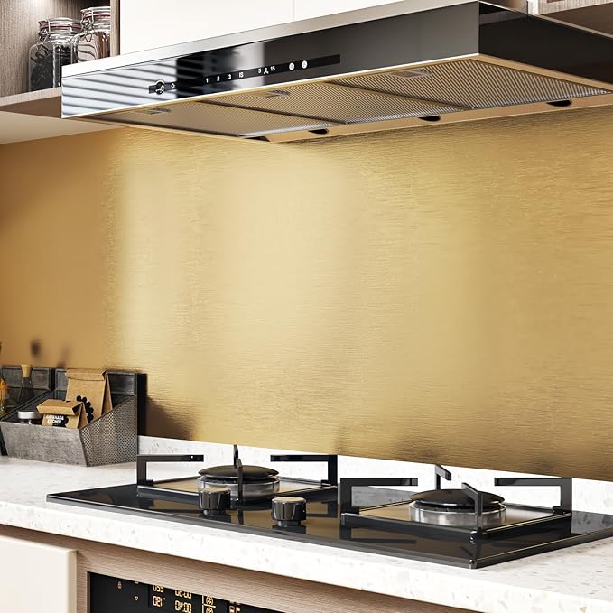 WESTICK Gold Textured Stainless Steel Contact Paper Waterproof Metallic Gold Wallpaper Peel and Stick Countertops Vinyl Refrigerator Wrap Contact Paper for Kitchen Cabinets Drawers Fridge 12"x80"