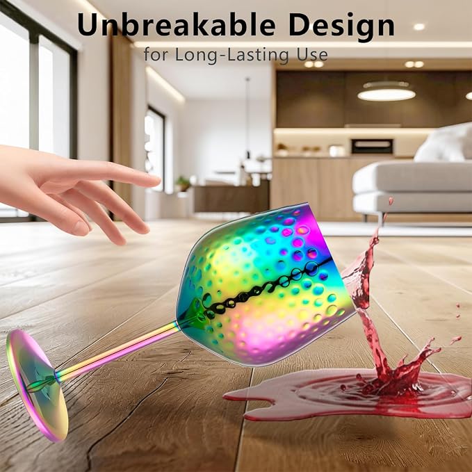 UNISWEET Stainless Steel Wine Glasses Set of 4 Unbreakable (Colorful) | 17 oz Large-capacity Hammered Goblets, Lightweight & Reusable, Good for Outdoor, Camping, Pool Travel, Gift for Wine Lovers