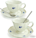 Bone China Hand Painted Hummingbird Tea Cups and Saucers with Spoons in Giftbox, 8oz Ceramic Coffee Mug, Cute Floral Vintage British Teacup for Women, Father, Party, Birthday Gift Set of 2