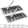 2 Set Stainless Steel Ice Cube Tray for Freezer – Square Icecube Foods 18 Slot Molds Easy Release Metal Handle with Removable Slots, Lever Reusable with 6 Clips, Dishwasher Safe for Kitchen & Bar