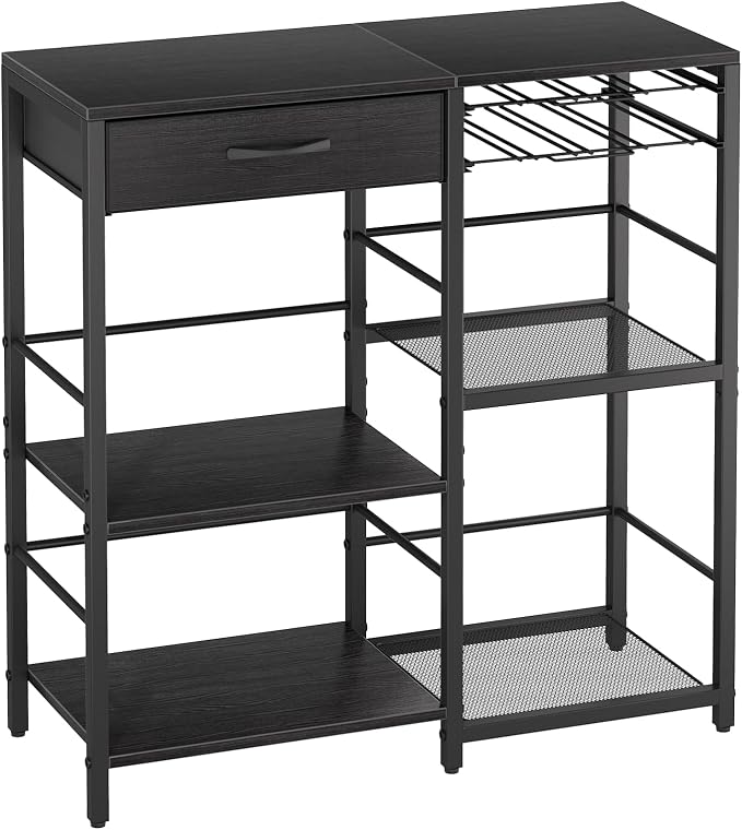 Coffee Bar with Integrated Storage,5-Tier Coffee Bar Cabinet with Drawers,Kitchen Coffee Bar Table with 2-Layer Capsule Drawer,for Living Room and Corner Kitchen Bar Table,Black