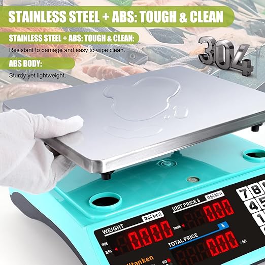 88lb Commercial Food Scale Lb/Kg/Oz Conversion, Price Computing Scale with Dual Display, Rechargeable, Waterproof Reversible Platter, Counting for Farmers Market, Meat Shop, Retail Store, Home Kitchen