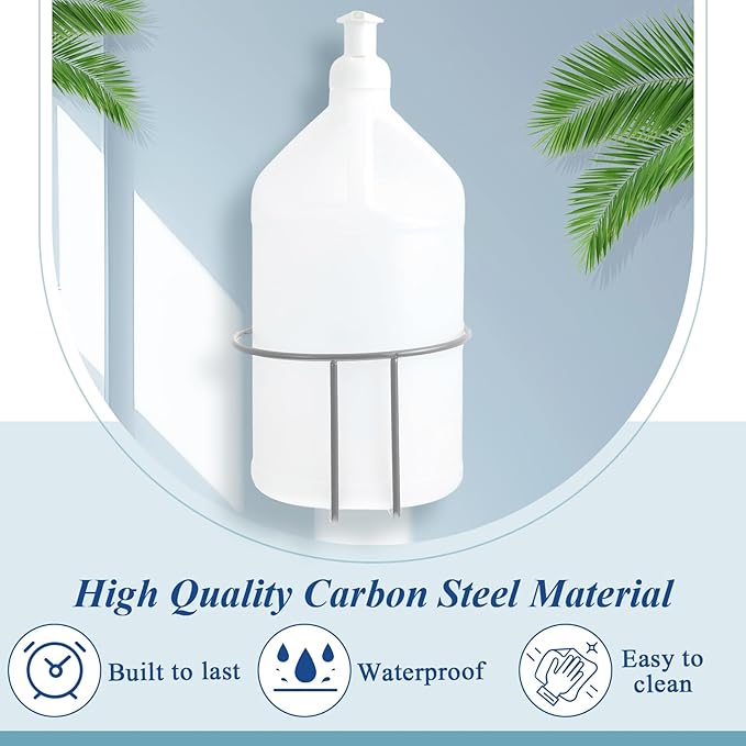Hicarer 4 Pcs One Gallon Jug Storage Rack Wall Mounted Heavy Duty Steel Wall Rack for 1 Gallon Bottle Round Water Jug Holder with Hardware Hand Sanitizer 6-3/4" W x 5" H x 6-1/2" D (Gray)